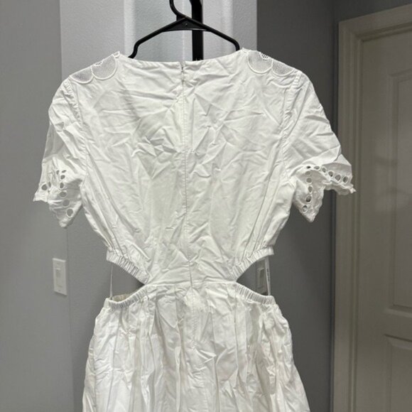 Self-Portrait White Broderie Scallop Midi Dress Cottagecore Prairie Side Sz 6 - Picture 7 of 10